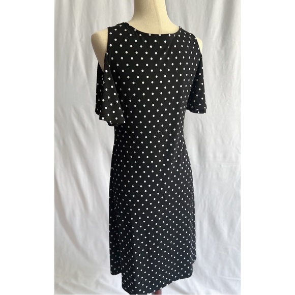 Chico’s Black and White Polka Dot Cold Shoulder Dress - Picture 2 of 6